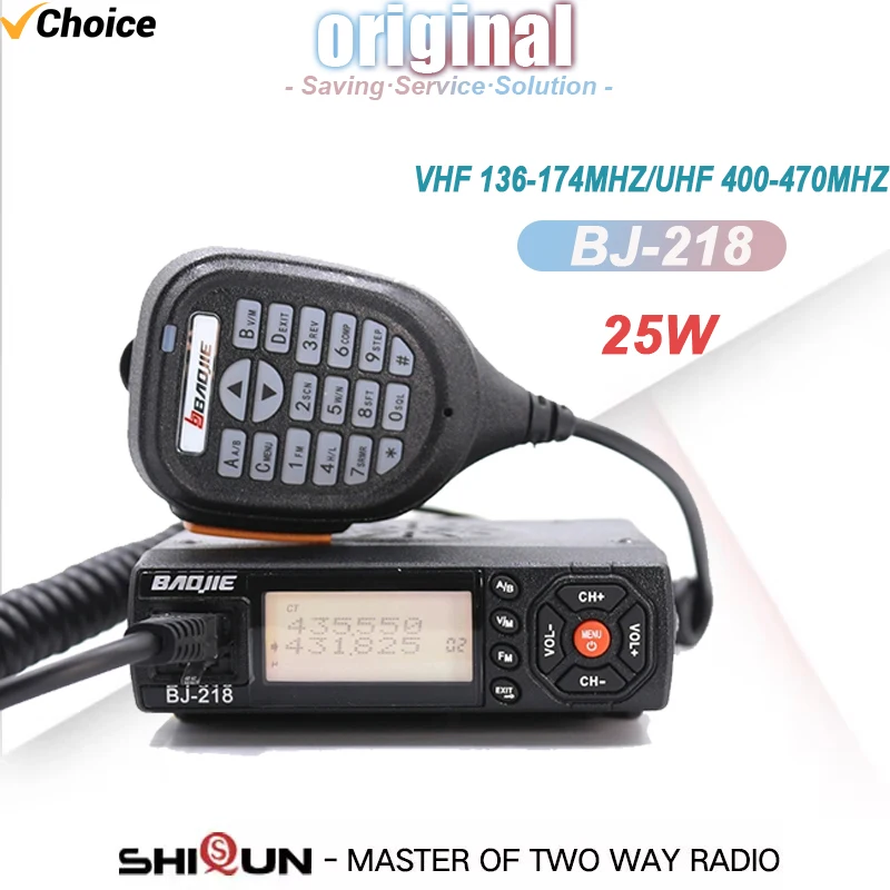 BJ-218 Mini Car Mobile Station V/UHF 136-174/400-470MHz 25W 128 Channel Walkie Talkie Transceiver Dual Band High Power Car Radio