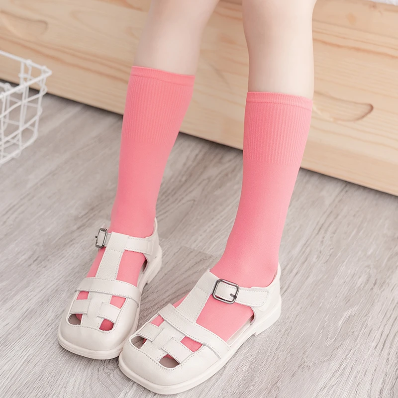 Jungen Mädchen Sommer Frühling Bonbonfarbe lange Socken Kinder Kind Kniestrümpfe dünn atmungsaktiv hautfreundliche Student Sportstrümpfe