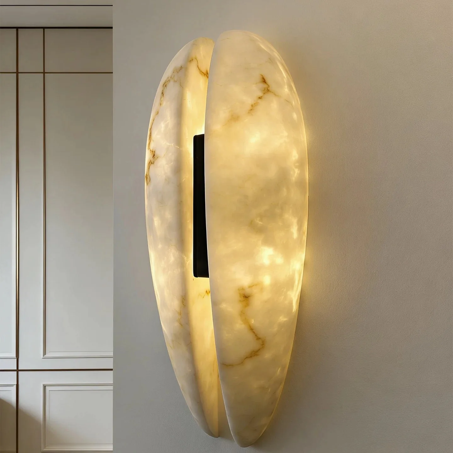 Led Creative Marble Wall Sconce Lamps Luxury Big Wall Decor Light Fixture Alabaster Leather Lighting