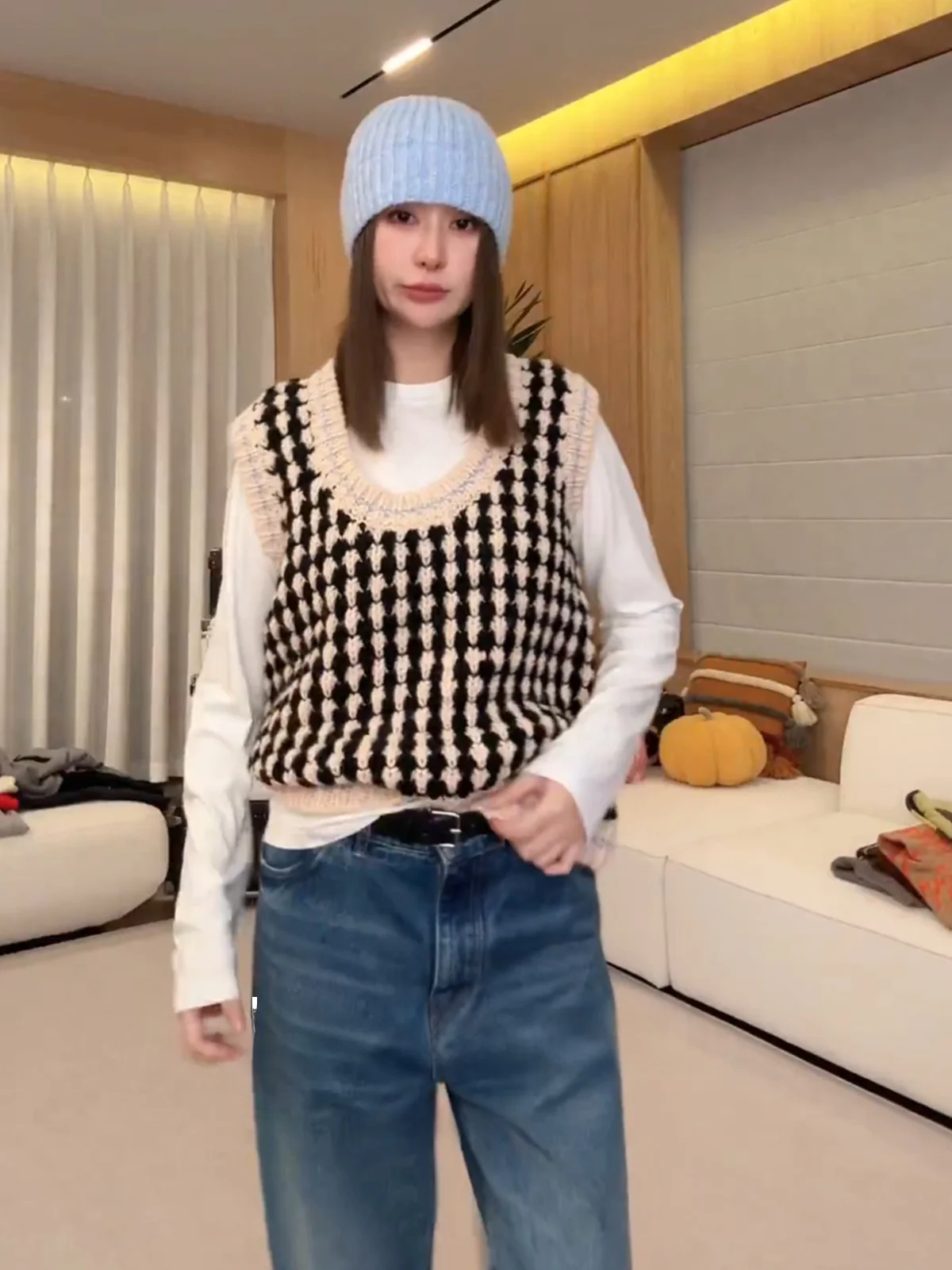 

Color Blo U-Ne Knitted Vest Svel Women's Early Autumn Versatile Top Lin Rou Rou Faion Commute Sle Regular Fit