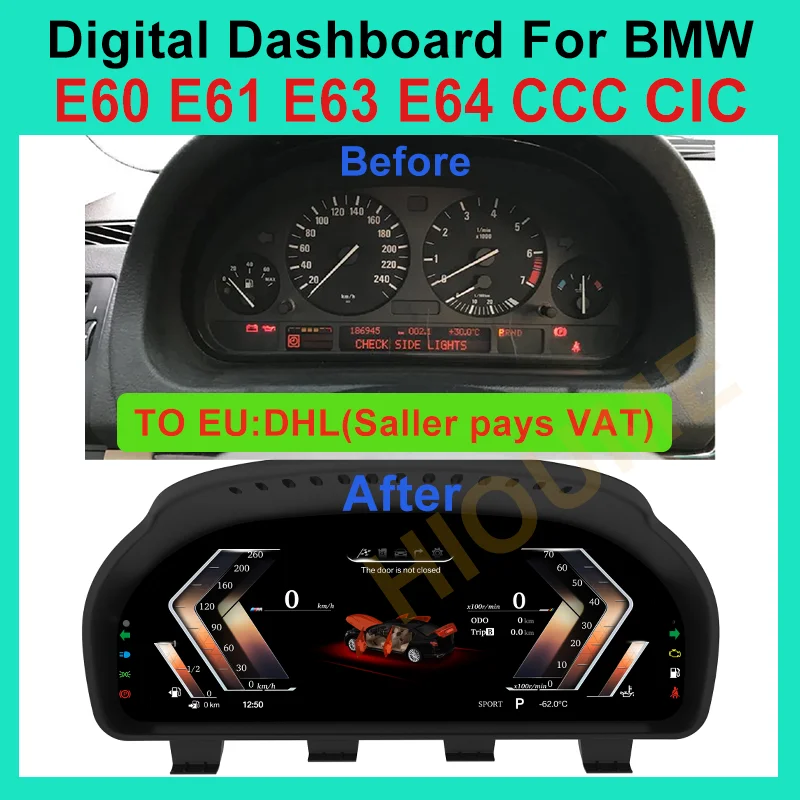 

12.5" Digital Cluster Virtual Cockpit M Sport For BMW 5 E60 E61 E63 E64 2002-2008 Car Multimedia Player Dashboard Speed Meter