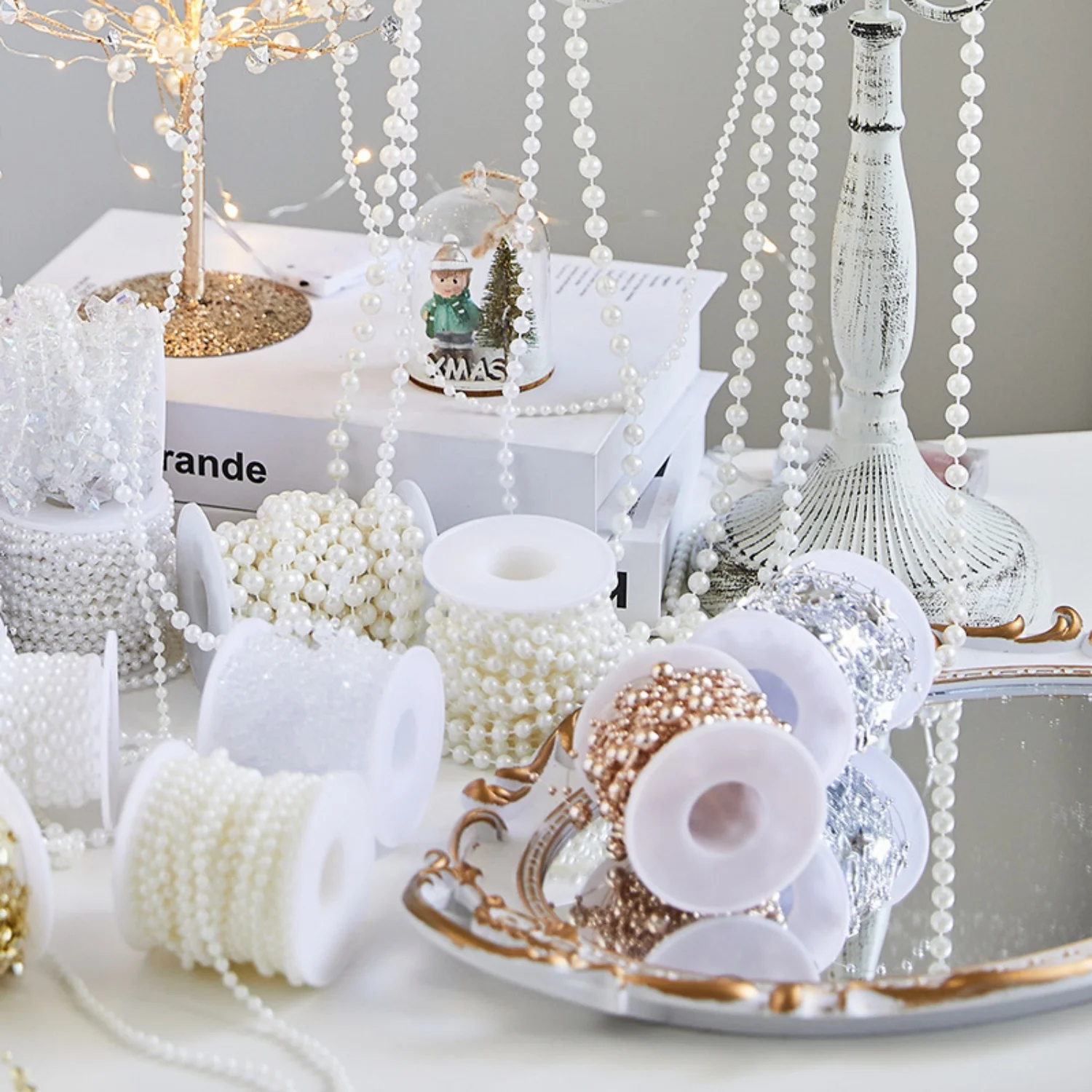 

5/10m Decoration Bead String 2025 Christmas Thanksgiving Day Plastic Bead Chain Hanging For Tree Branch Fireplace Dining Table