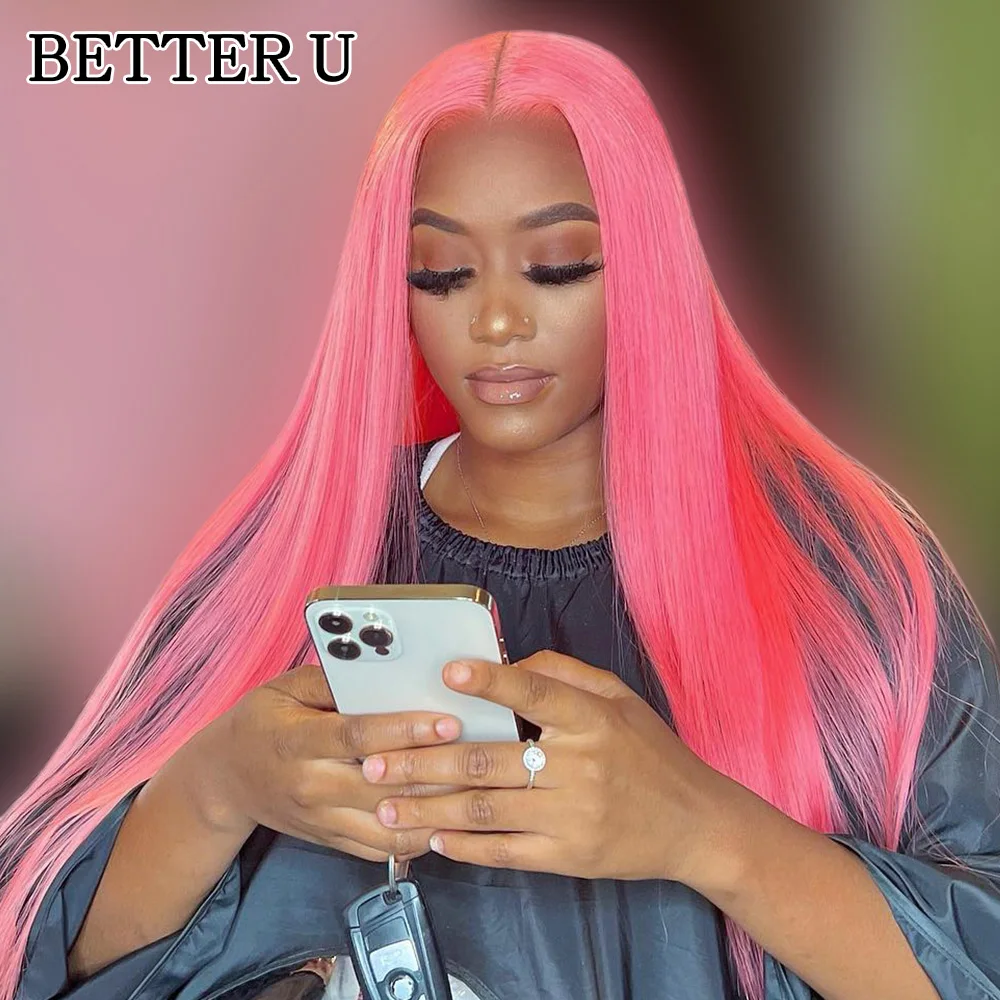 

250 Density Pink Straight 13x4 13X6 Lace Front Pre-Stretched Wig Transparent Lace Front Wig Human Hair High Gloss Wig