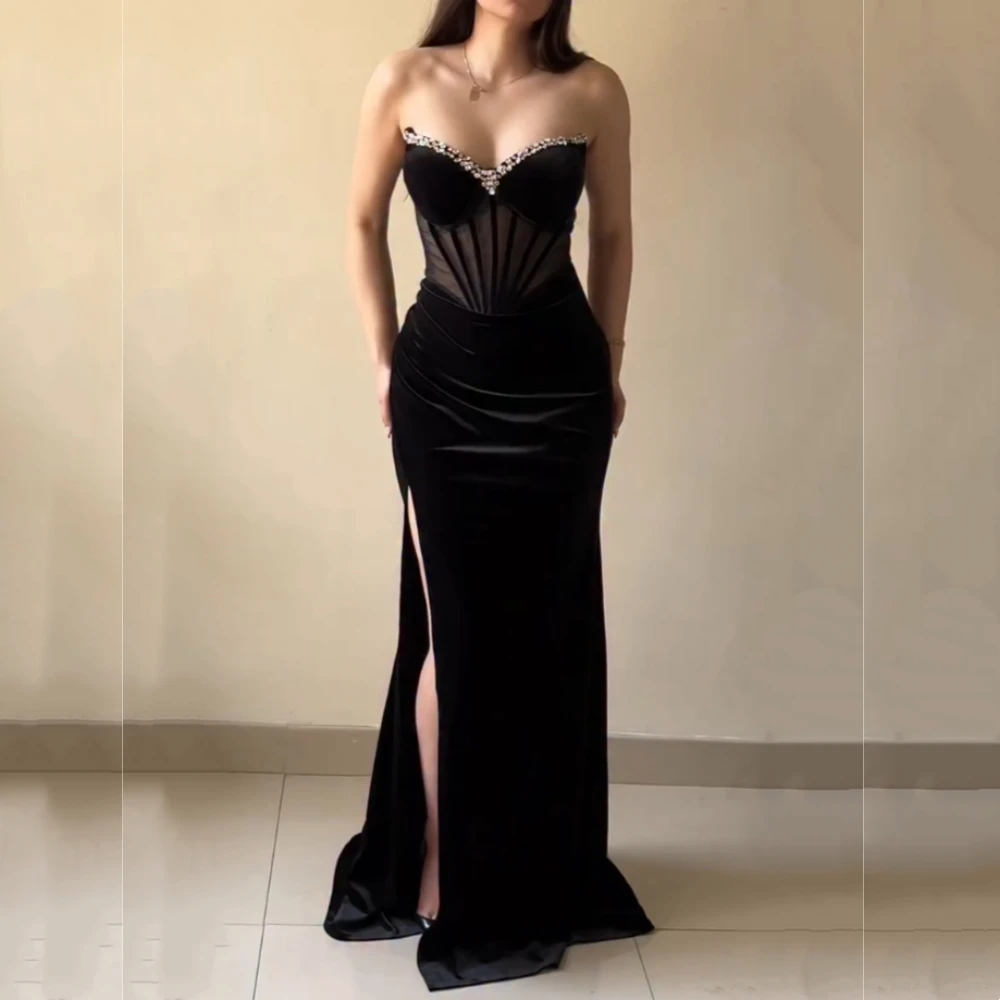 

Customized Evening Dress Pleat Rhinestone Strapless Trumpet Long Dresses Bespoke Occasion Charming High Quality Party Sexy