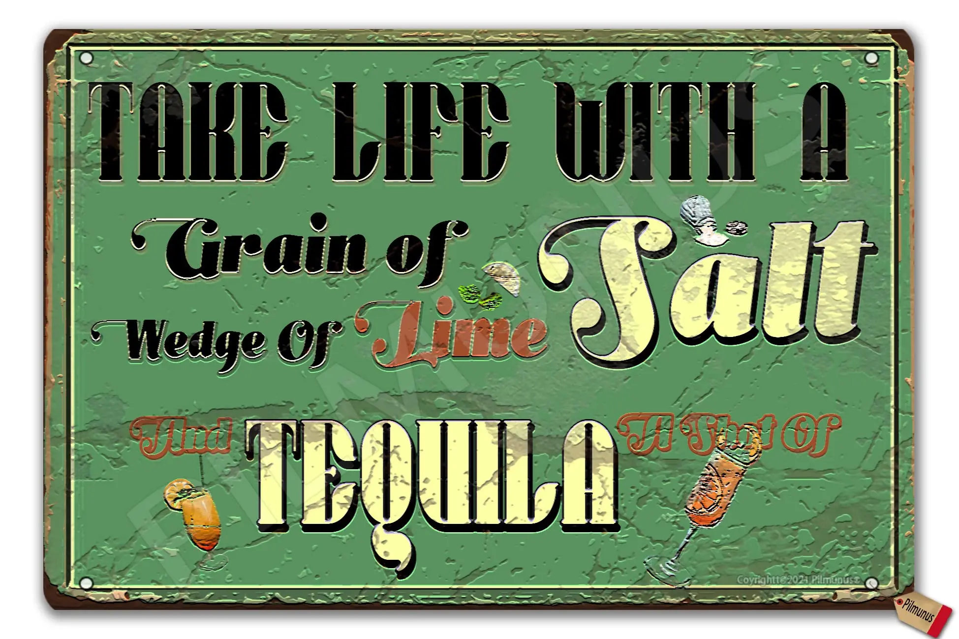 Take Life With A Grain Of Salt Wedge Of Lime And A Shot Of Tequila Vintage Poster Tin Sign Bathroom Garden Retro Store Cafe 8X12