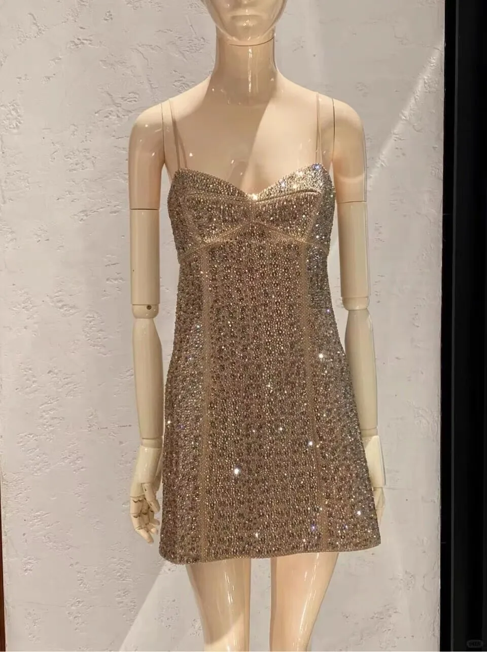 

Top Quality Sexy Spicy Girl Style Camisole Dress Luxury Bling Bling Rhinestone Slim V Neck Short Dress