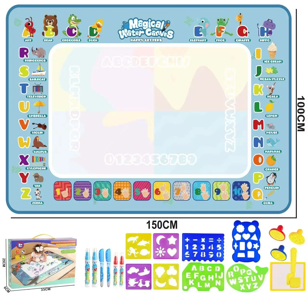 بساط رسم مائي سحري للأطفال، بساط تلوين دودل مع أقلام سحرية، لعبة لوحة رسم تعليمية من مونتيسوري هدية #6