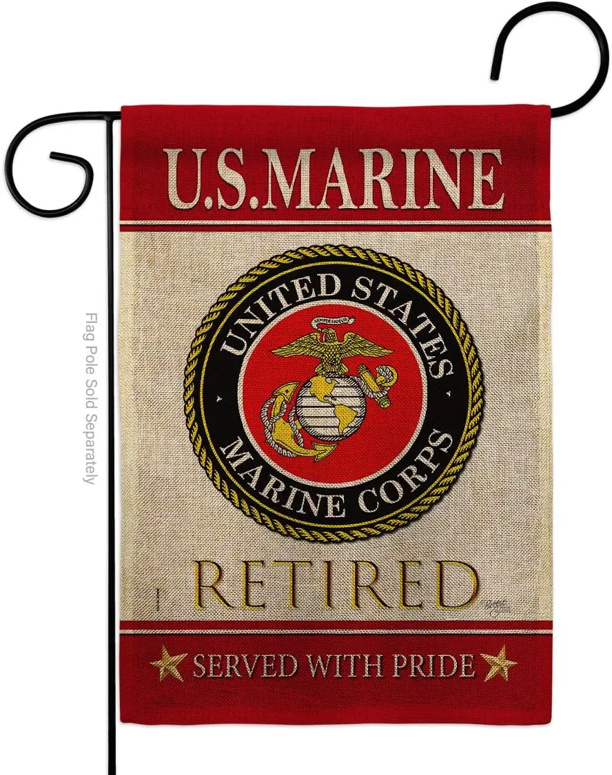 Marine Corps US Retired Burlap Garden Flag Armed Forces USMC Semper Fi United State American Military Veteran Retire Official Sm