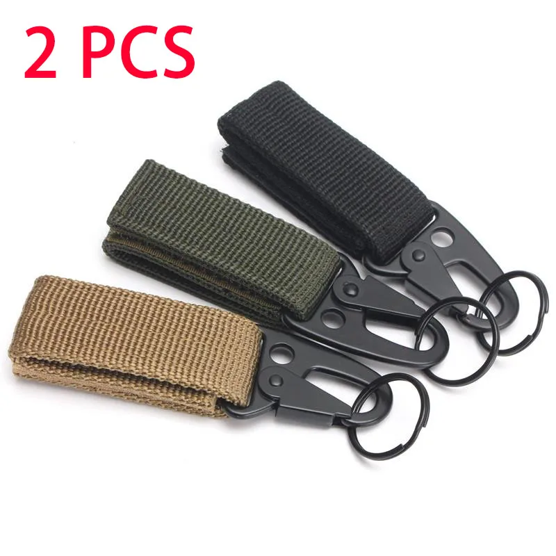 2 PCS.Tactical Hanging Buckle Molle Nylon Webbing Carabiner Belt Triangle Keychain for Outdoor Climbing Camping Tool Accessory