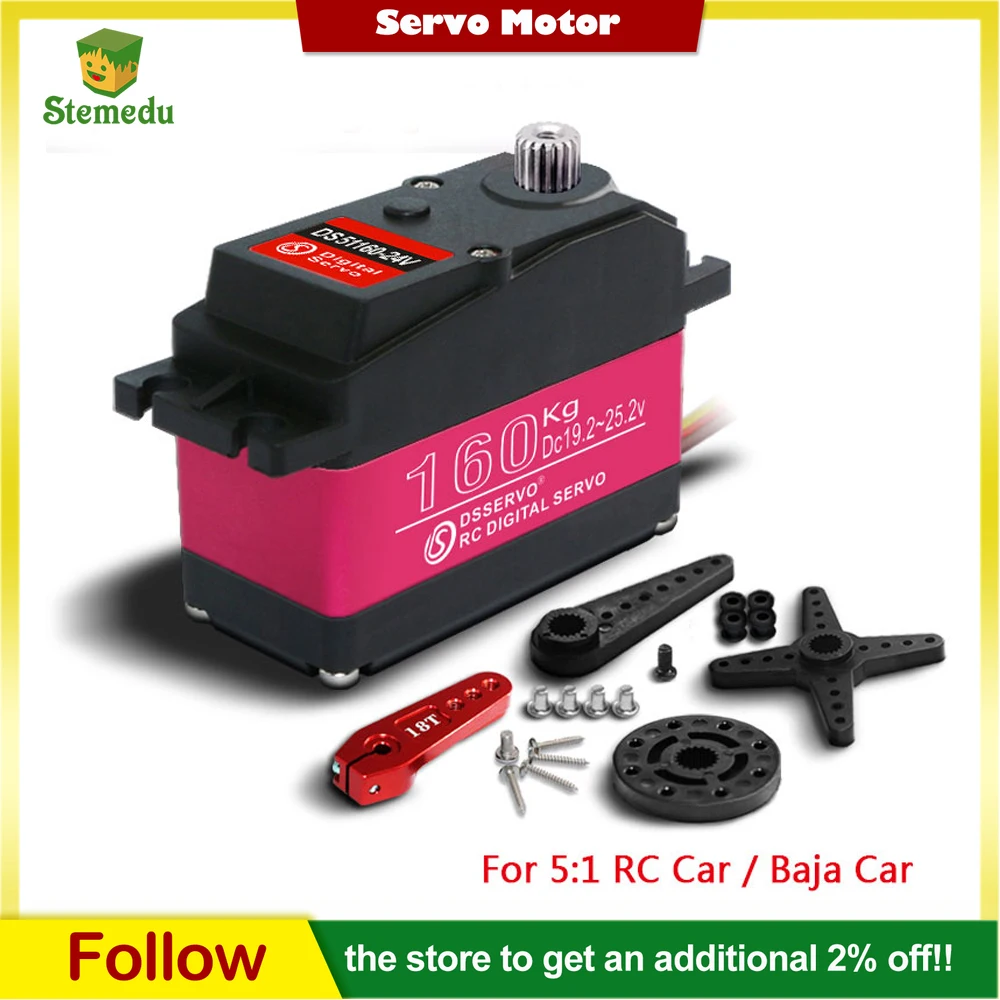 

Цифровой сервопривод DS51160 с высоким крутящим моментом, 160 кг, 24 В, высоковольтный, со стальными шестернями, для радиоуправляемых моделей автомобилей масштаба 1/5