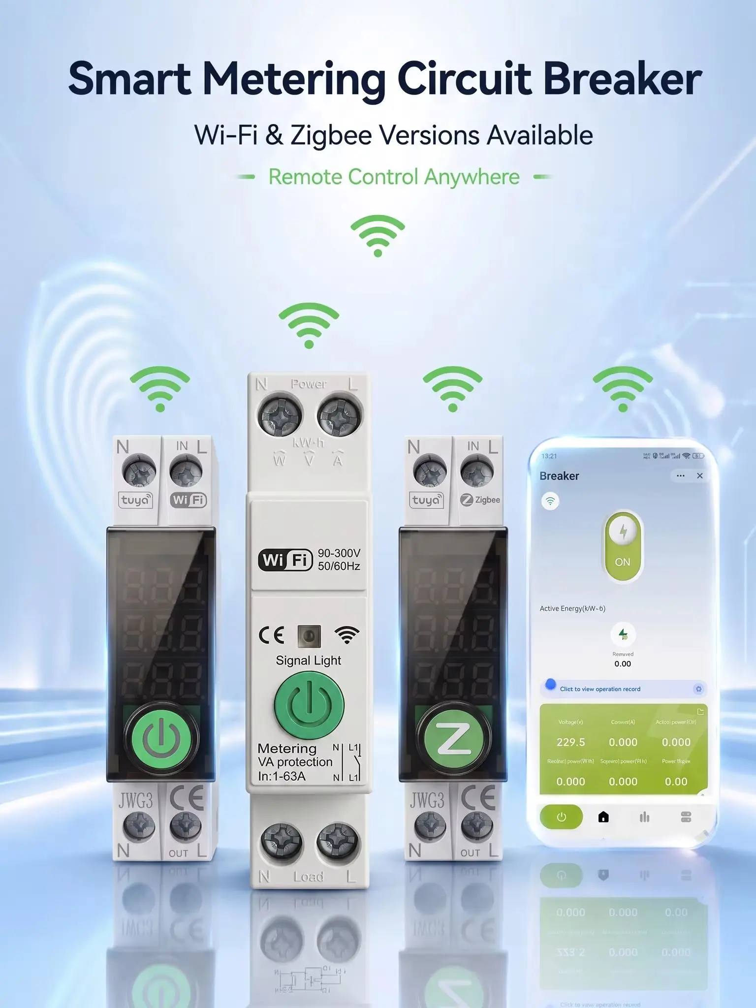 Tuya 63A 1P+N WIFI/ZigBee Inteligentny Przełącznik z Licznikiem Energii kWh, Monitorowaniem, Timerem, Przekaźnikiem MCB, Ochroną Napięcia i Prądu, kompatybilny z Alexa — 2