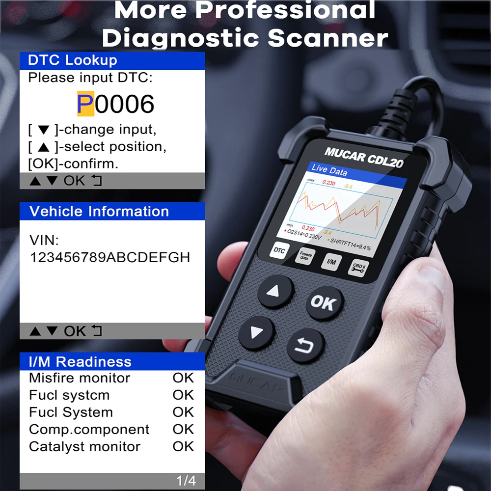 MUCAR CDL20 OBD2 Scanner Professional Auto Engine System Diagnostic Tool Lifetime Free Automotive DTC Lookup Code Reader