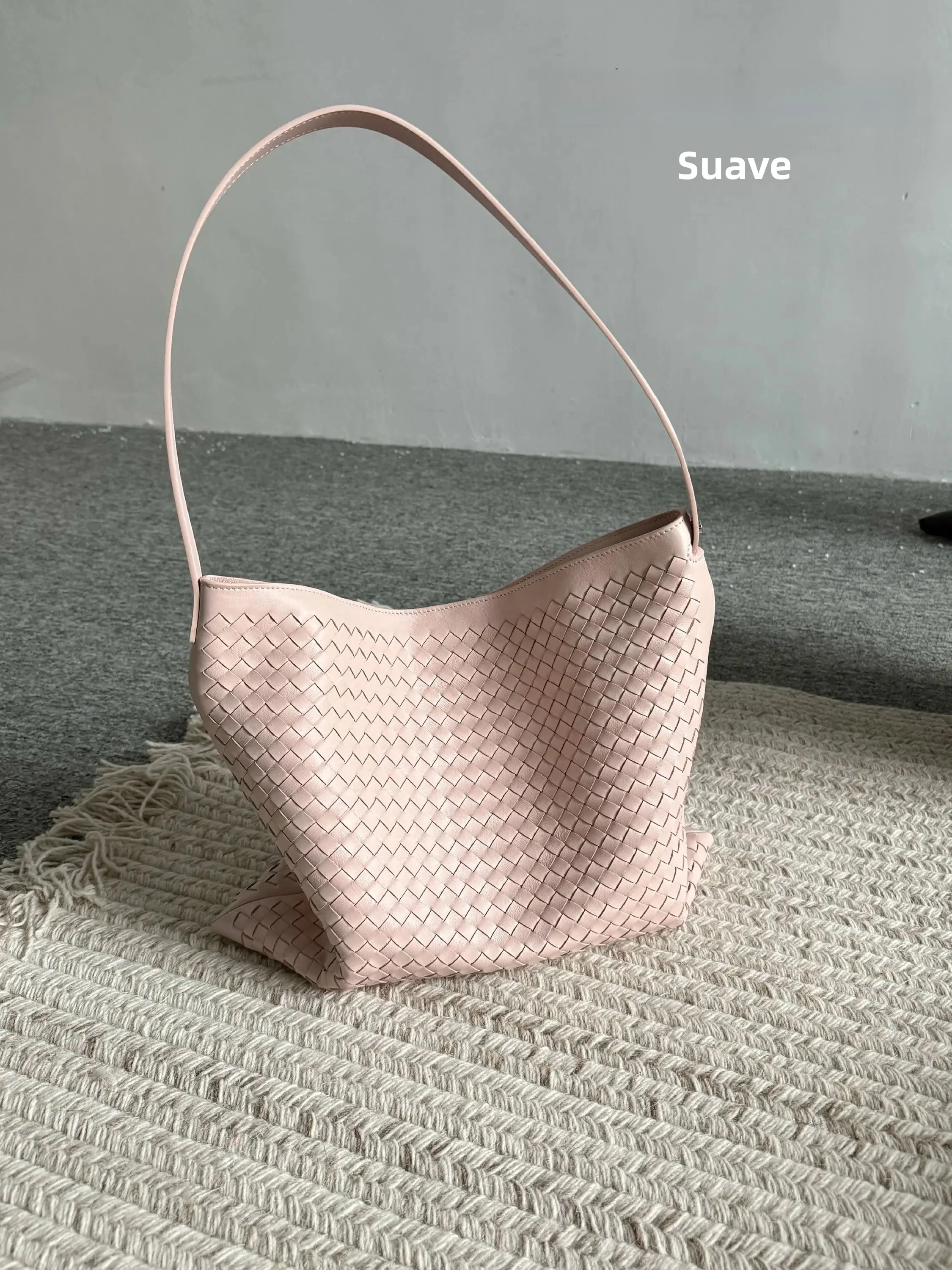 UZOE Verão 2026 Bolsa Hobo Grande Capacidade Tecida à Mão Rosa para Férias, Bolsa de Ombro em Couro PU com Alça Macia e Fecho...