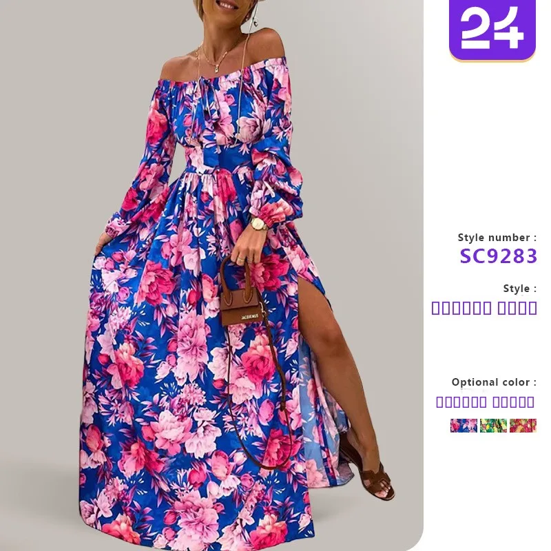 

n Print Maxi Skirt Faionable One-oulder Design High Waist Thi Fabric Four-Sided Elastic Summer New Arrival