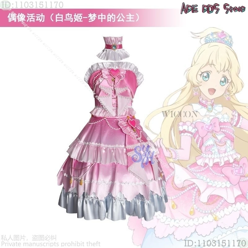 Disfraz de Halloween para adultos, juego de anime Aikatsu STARS! cosplay Shiratori Hime, rosa, encantador vestido de pastel kawaii, corazón, dulce lolita disgui