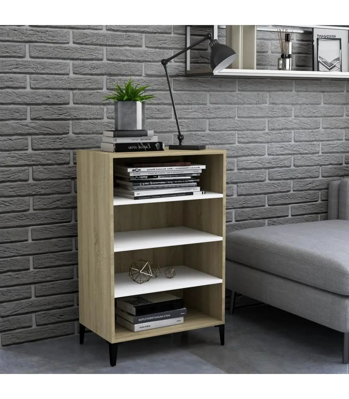 Sonoma White and oak chipboard sideboard 57x35x90 cm