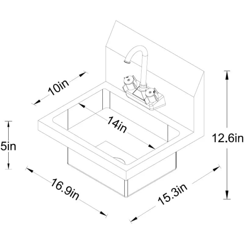 304 Stainless Steel handmake Sink for Washing with Faucet, Commercial Wall Mount Hand Basin for Restaurant, Kitchen and Home