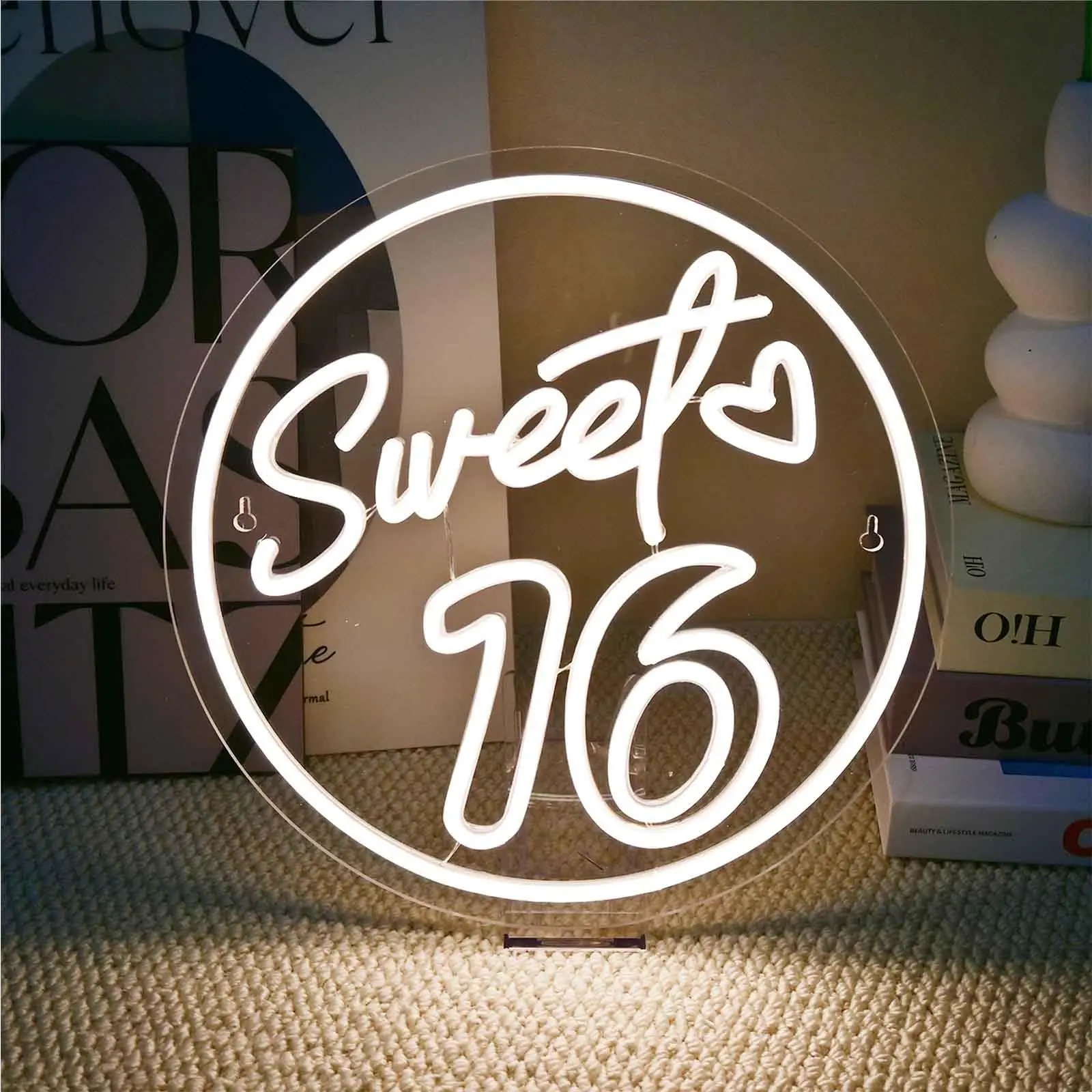 

Sweet 16 Neon Sign Wall Decor Girl Bedroom Birthday Sixteen Light Sweet 16 LED Light Sign for Birthday Party Wall Decor Gift