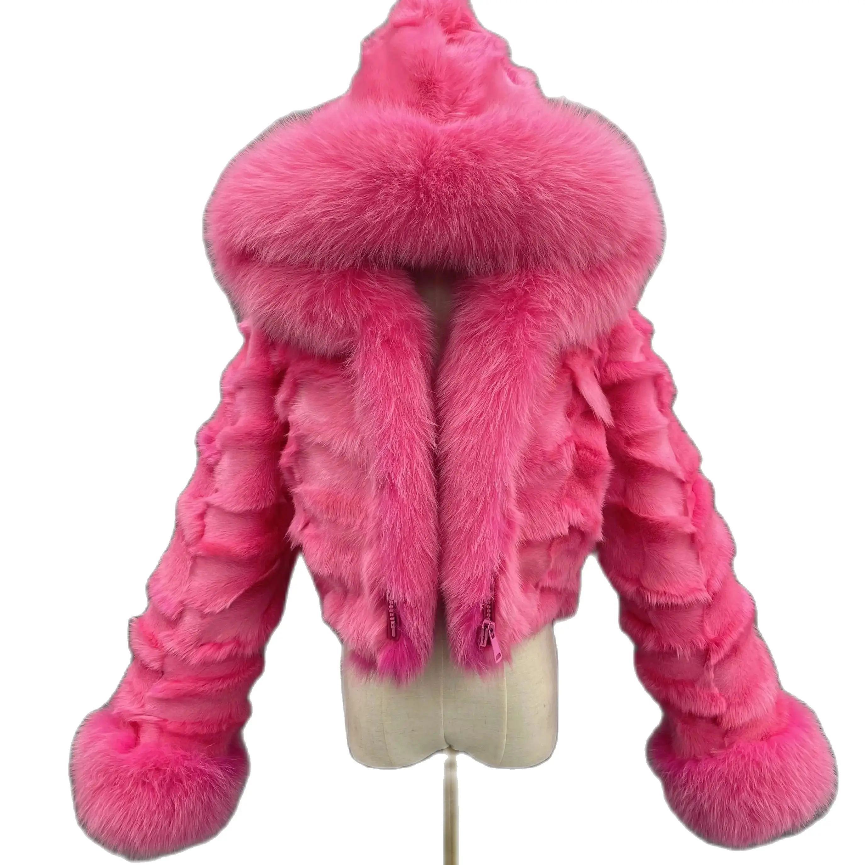 JANEFUR-Manteau en Fourrure group avec Capuche pour Femme, Veste Courte en Fourrure de Renard Naturelle, Mode de Luxe, Grande Taille, Hiver 2023