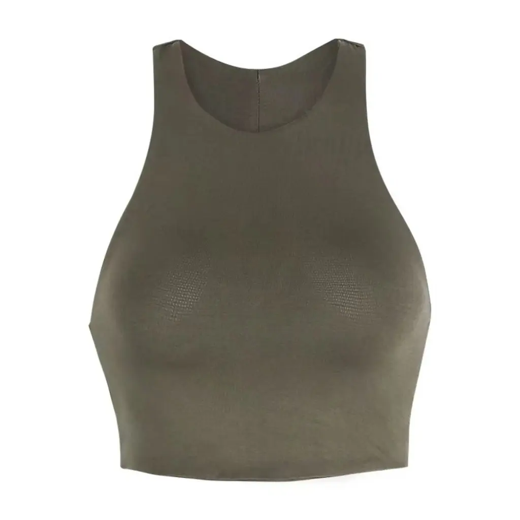 

YPFF Women's Fashion Vest Solid Color Short Sleeveless Top European American Arc Hem Sexy Fitness Sports Navel Design