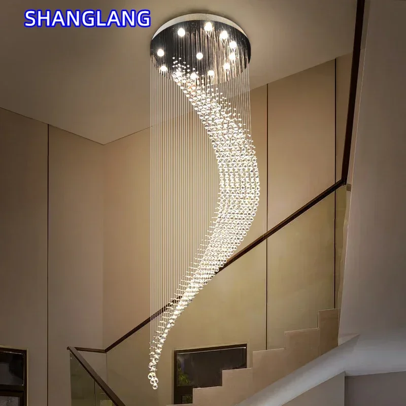 Modern Staircase Crystal Chandelier Luxury Spiral Design Hall Light Fixture Living Dining Room Suspension Wire Cristal Lamp Loft - view 2