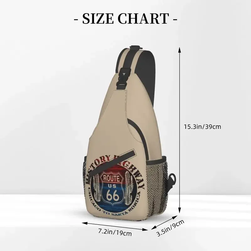 Fashion Route 66. America Road Vintage Trip Sling Crossbody Backpack Męska torba na ramię na klatkę piersiową do jazdy na rowerze kempingowym