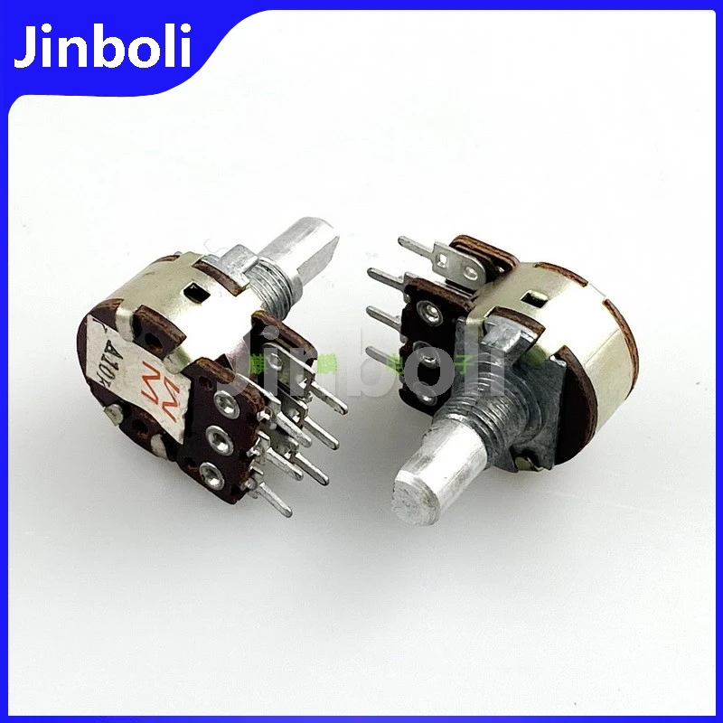 2PCS RK16 Type Double Potentiometer A10K Power Amplifier Audio Speaker Volume Adjustment Carbon Film Shaft Length 15mm