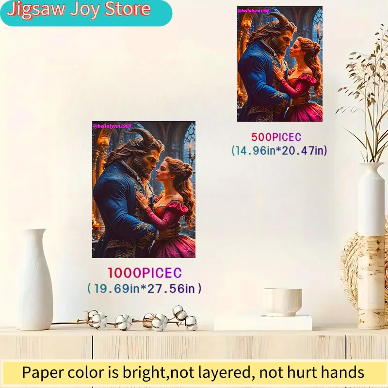 Disney-puzzel, doe-het-zelf-papierpuzzel, romantische scène van Belle en het Beest, Belle en het Beest, verdikt wit kaartmateriaal, geschikt voor