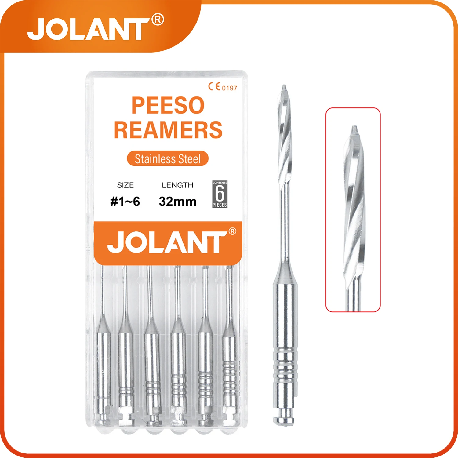 JOLANT fresas de taladro endodóntico Dental, escariadores de Peeso, uso de motor de 28mm/32mm, archivos Endo de acero inoxidable, materiales de dentista, 6 unids/lote por caja