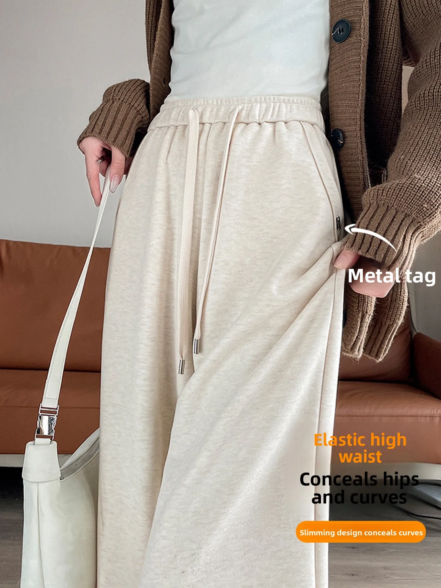 겨울 신상 여성 와이드 레그 팬츠 커피색 안감 있는 캐주얼 루즈핏 하이웨이스트 스트레이트 튜브 출퇴근용