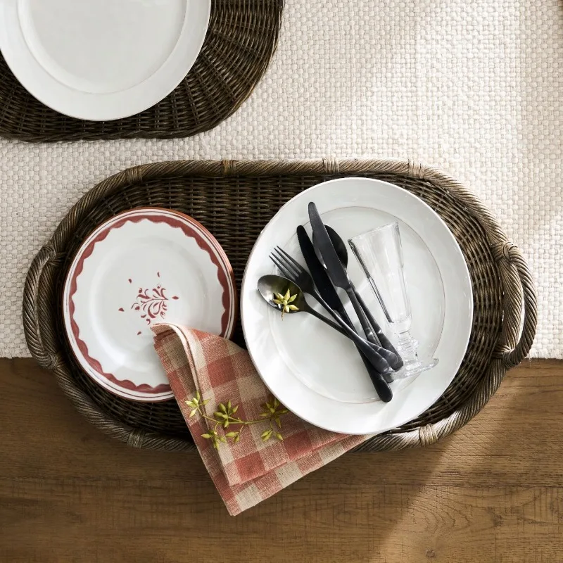 Fuji, American rattan tray, breakfast tray, woven desktop storage, Japanese simple household oval coffee table storage
