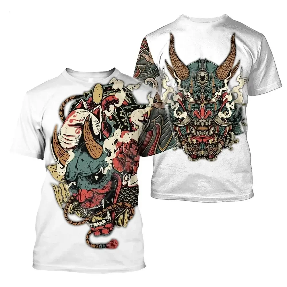 Fashion Men's T-shirt Samurai Tattoo 3D Printing Men's Short Sleeve Summer Street Casual T-shirt Oversized Men's T-shirt