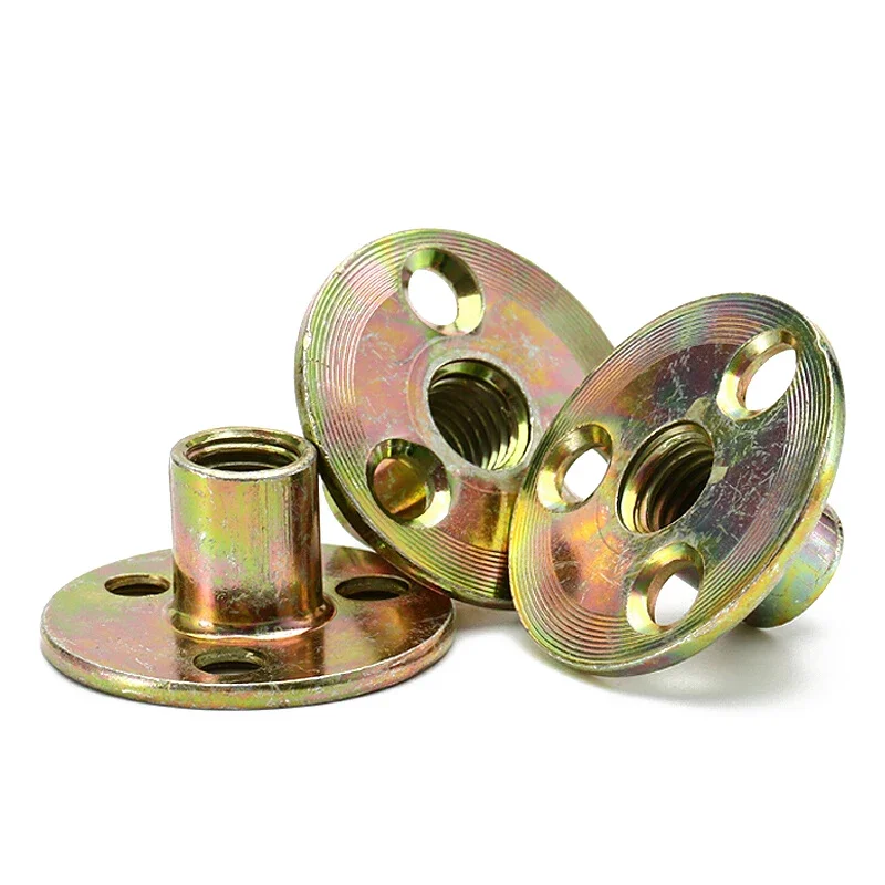 1Pcs Iron Plate Nut Wood Furniture Splint Lock Nuts M8 M10 for Furniture Connector Fastener Connection Round Base Tee Nut