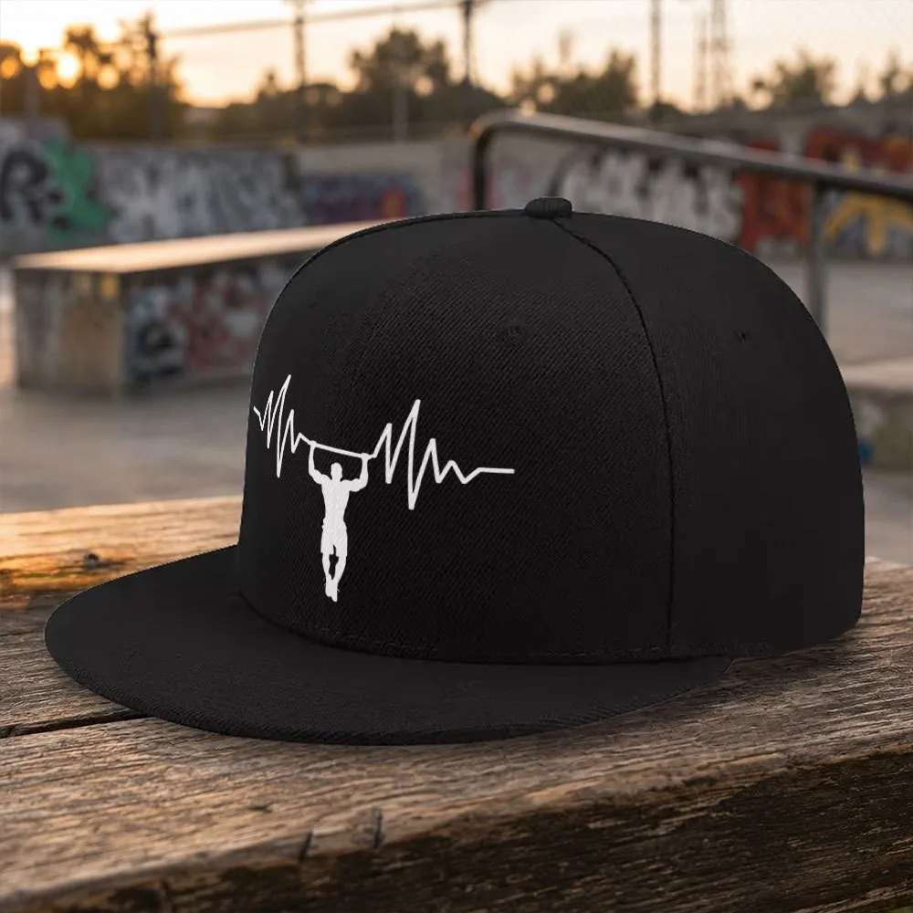 Fitness Pull-Up ECG Graphic Baseball Cap Unisex Adjustable Flat Brim Hat for Outdoor Sports