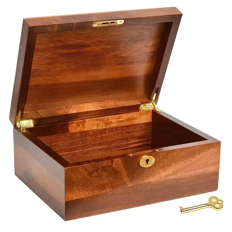 Wooden Souvenir Box with Hinged Lid for Storing Recipes Decorative Items Acacia Wood Storage Box