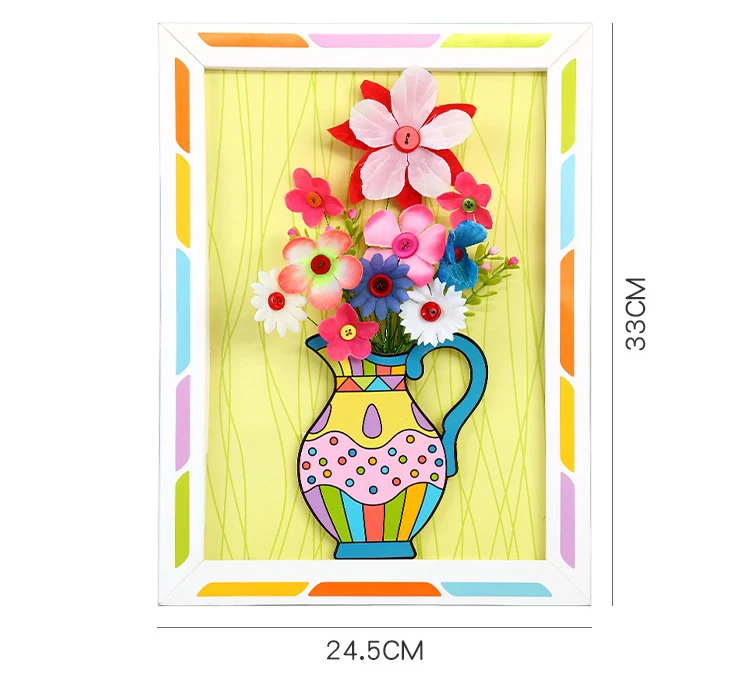 Handmade Button Flowers Set DIY Creative Children Toys Kindergarten Bouquet Household Decoration 3D Paper Photo Frame Gift