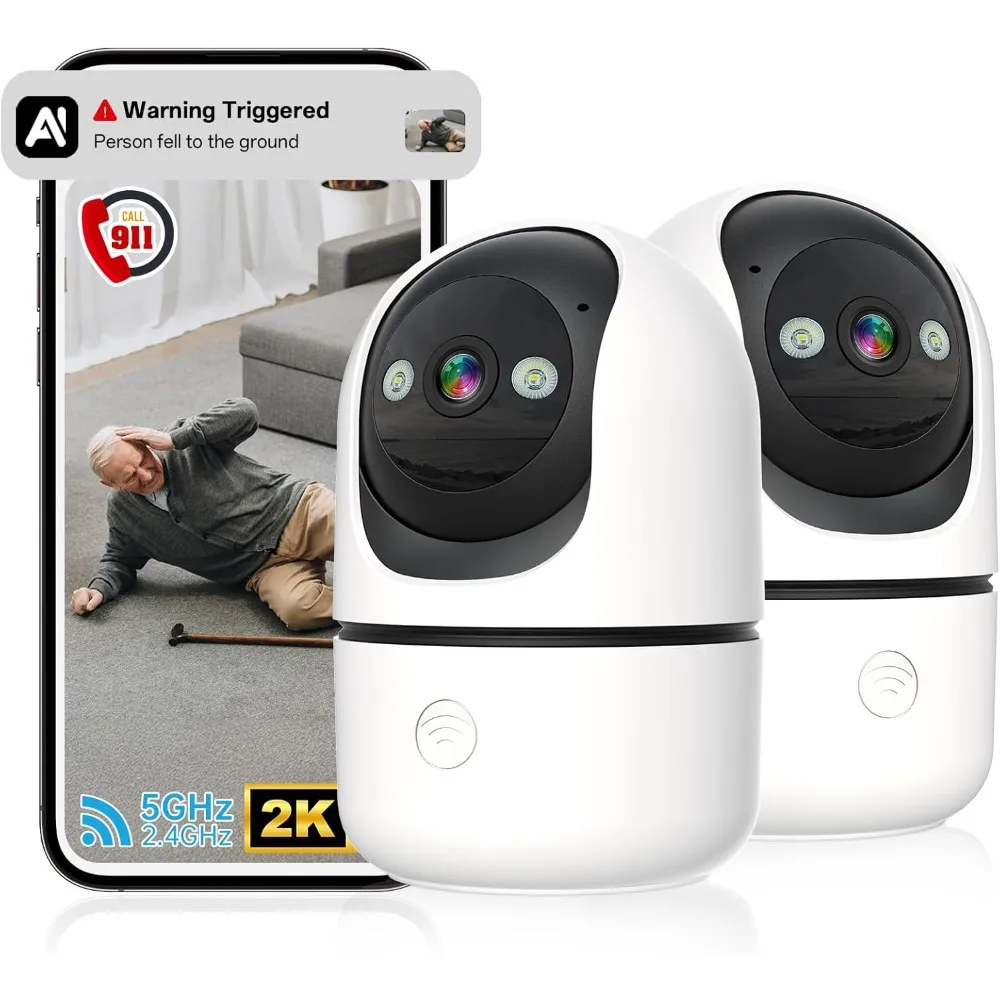 Security cameras indoor, 2k 5g&2.4ghz wifi camera for security home with 911 monitor alert, 360 ptz baby/pet/dog camera ai searc
