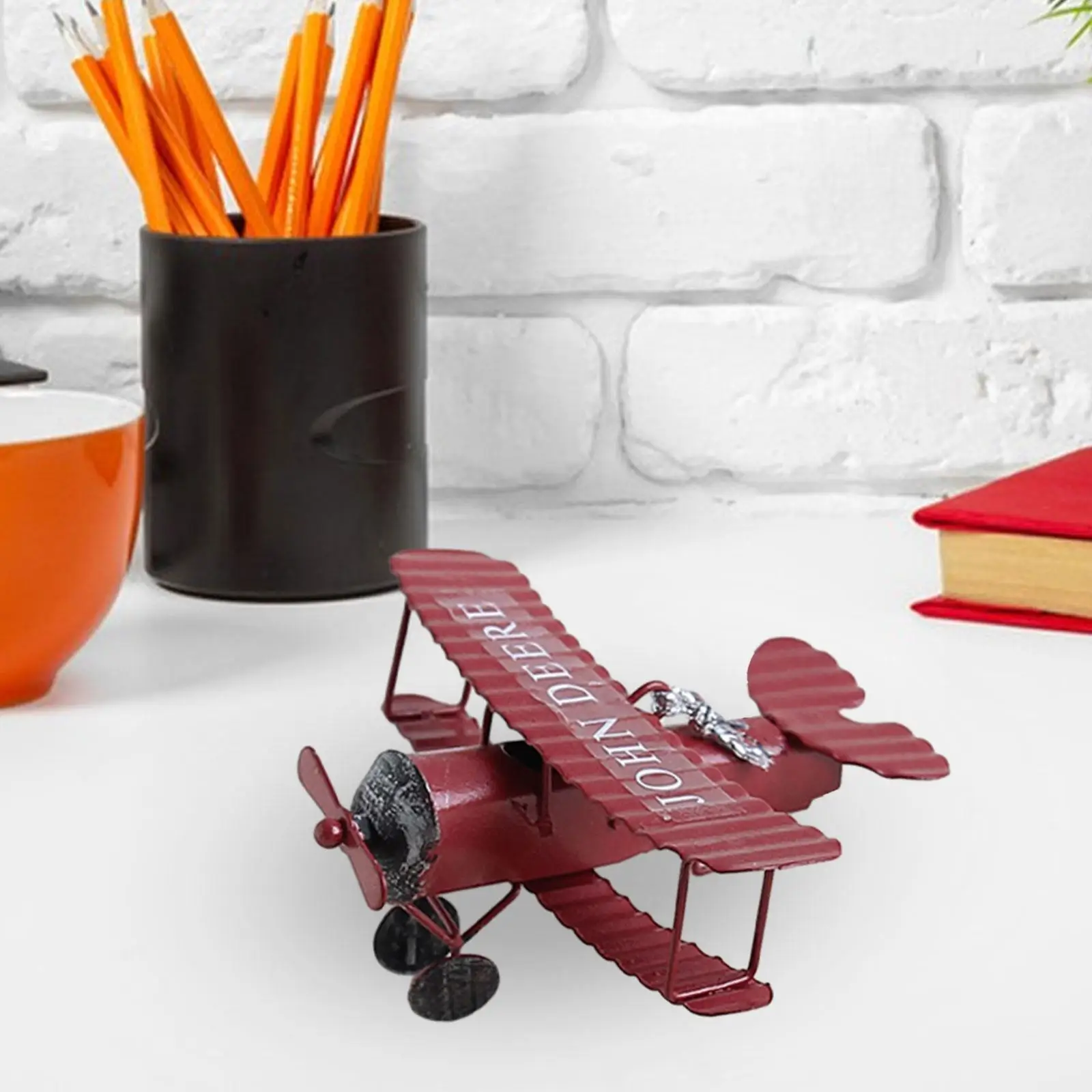 Biplane Metal Model, Aircraft Ornament, Desk Top Photo Props Toy Office Great