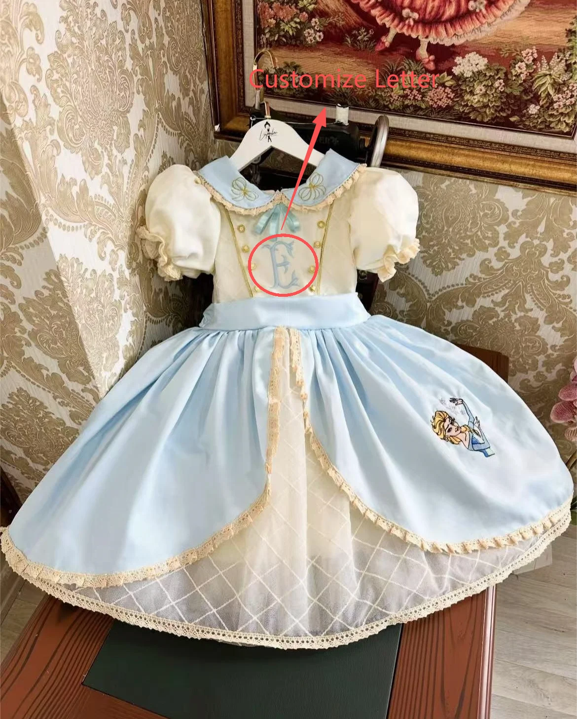 

0-12Y Baby Girl Summer Mermaid Embroidery Light Blue Vintage Princess Dress for Holiday Photography B132