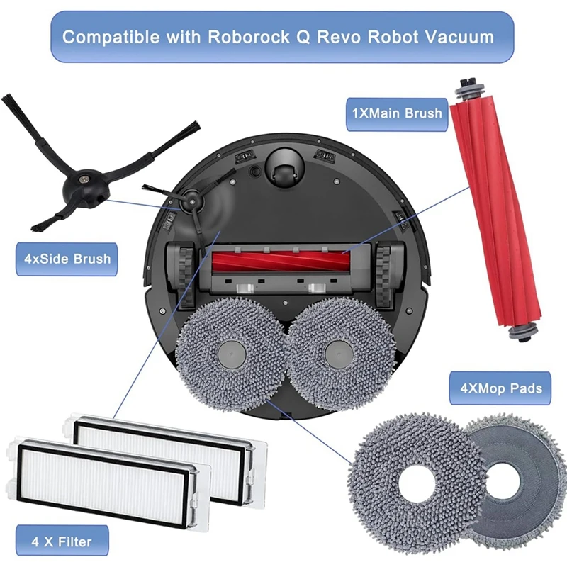 Roborock Q Revo 진공 청소기용 부품 액세서리, Roborock P10 로봇용 교체 부품 세트, 메인 브러시, 먼지 봉투, 1 세트