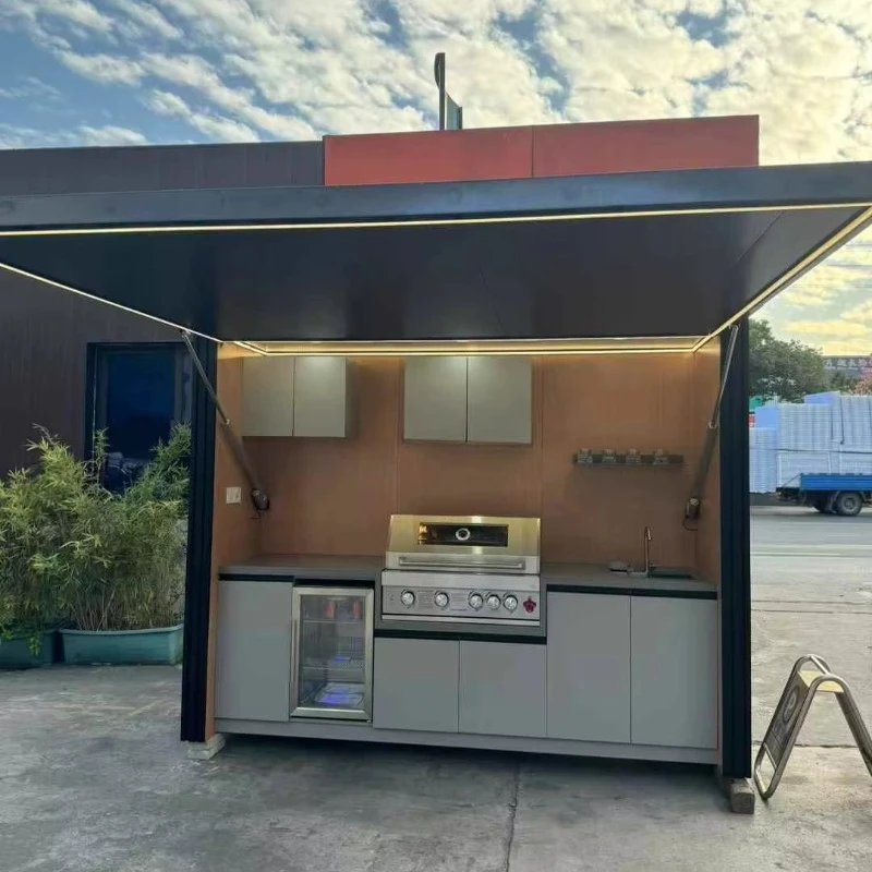 Customized Stainless Steel Outdoor Kitchen Cabinets Modern Kitchen with Stove BBQ Grill Set Backyard Outdoor BBQ Kitchen