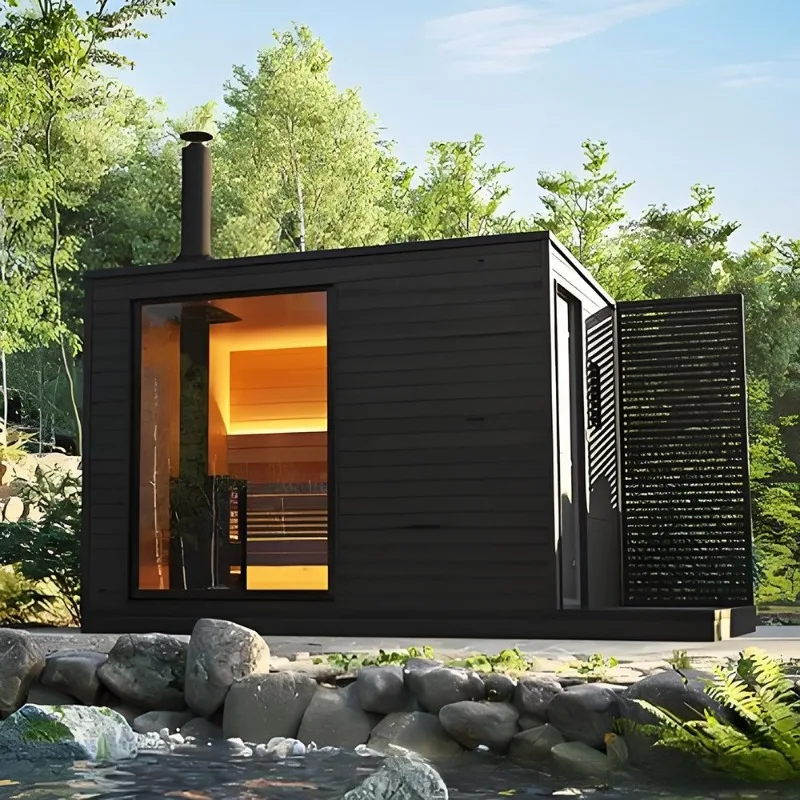 ساونا خشبية صلبة مربعة تقليدية، غرفة صحية للسبا للحمام البخاري، موقد كهربائي، موقد خشب بالأشعة تحت الحمراء #4