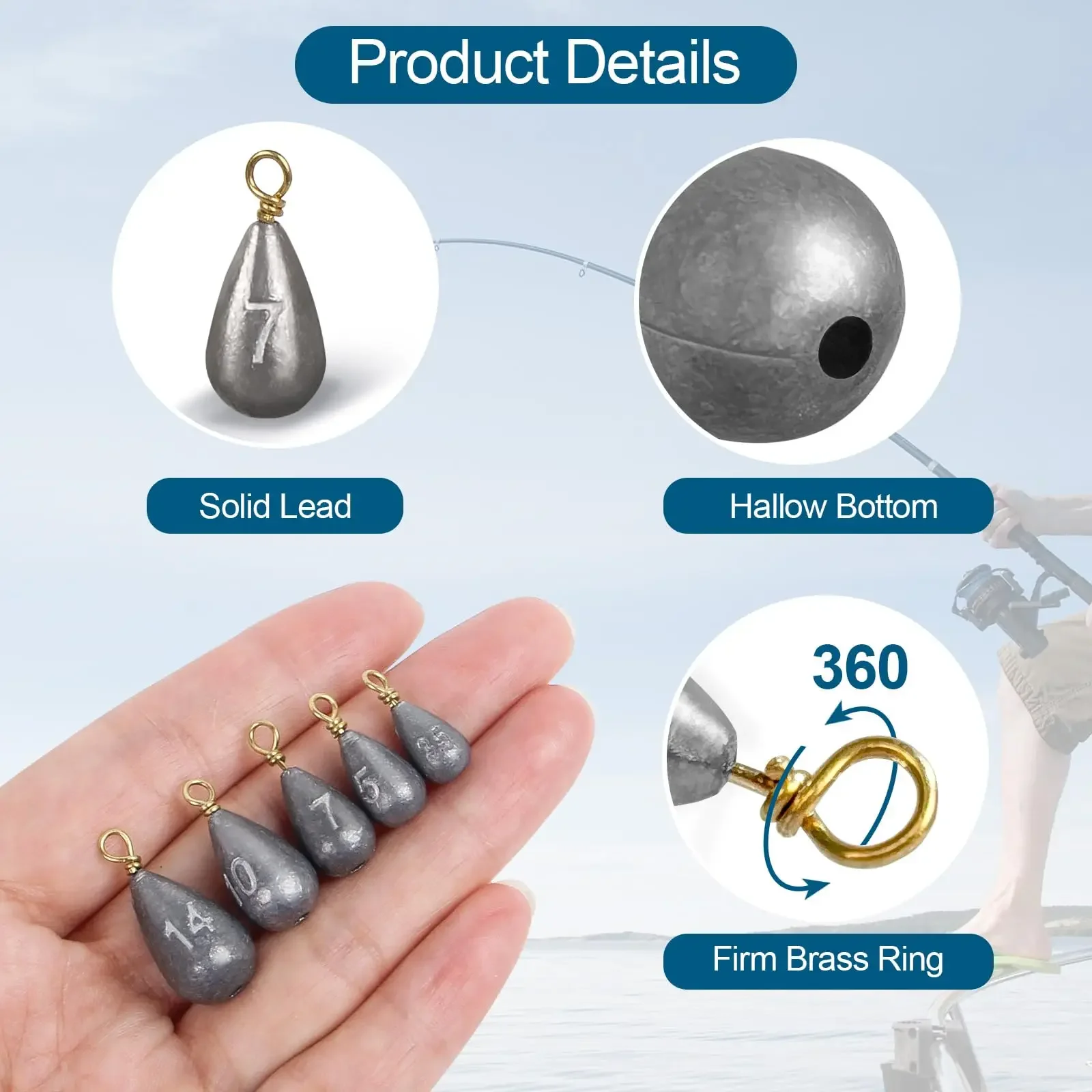 10 Stück Angelgewichtssinker 3,5 g-14 g wassertropfenförmige gedrehte Ringblei-Sinker für Bass Casting Carolina Rig Texas Rig Tackle – Detail 3