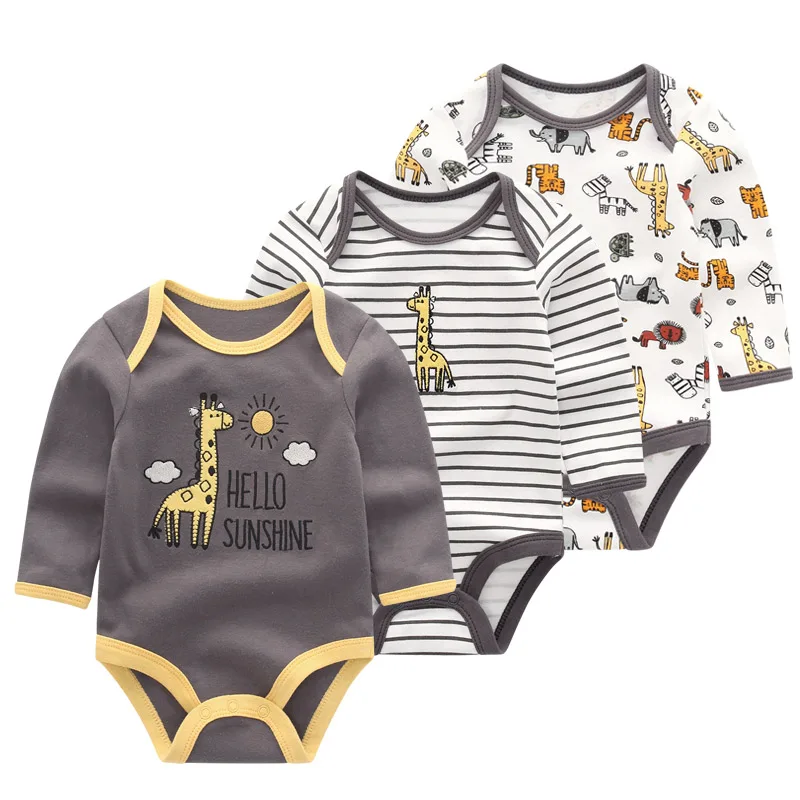 Kiddiezoom 3 Pcs/Lot Spring Autumn Cartoon Long Sleeve Newborn Baby Boy Girl Bodysuits 100%Cotton Soft Infants Clothes