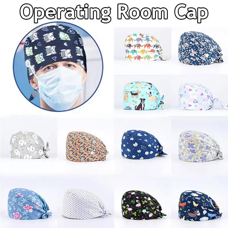 Nurse Floral Surgical Cap Baotou Cap Doctor Hat Pure Cotton Buckle Sweat-absorbent Towel Printing Fashion