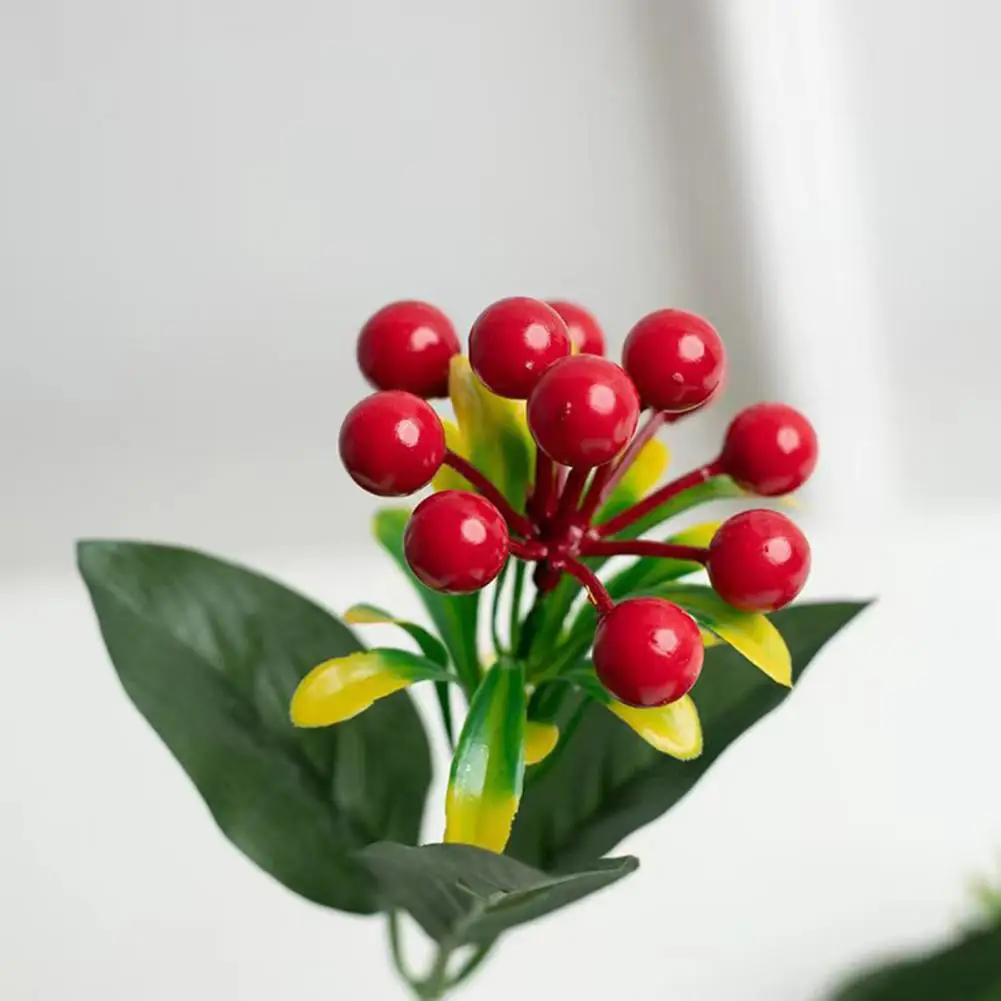 Planta de fruta Artificial de bajo mantenimiento, rama de planta de fruta con tallo de hojas verdes, planta de bola dorada de imitación para Año Nuevo