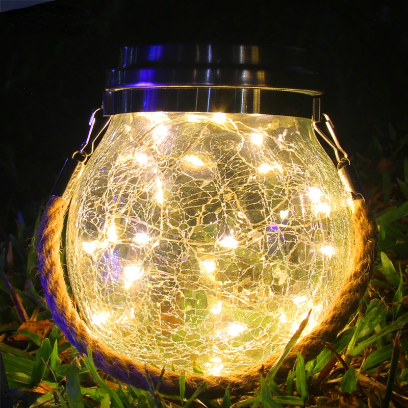 LED solar outdoor light courtyard light garden gathering atmosphere bottle light glass crack color decorative tree hanging light