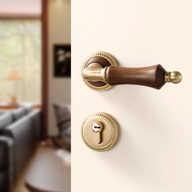 Bedroom French Retro Walnut Indoor Household Door Handle Magnetic/silent Split Lock