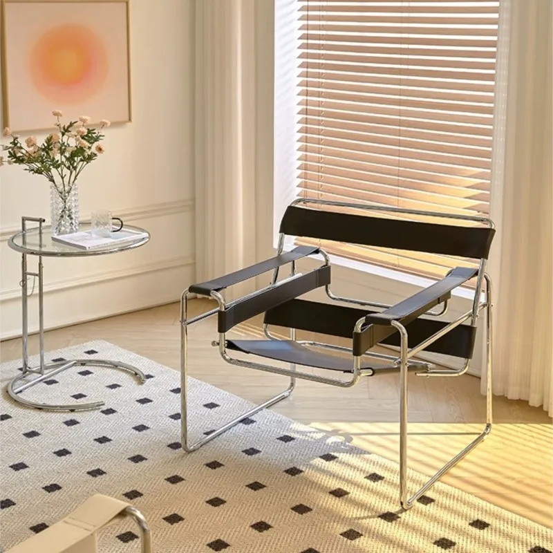 

Nordic Chair Lazy Sofa Scandinavian Saddle Leather Single Chair Stainless Steel Leisure Single Sofa Chair Lounge Chair