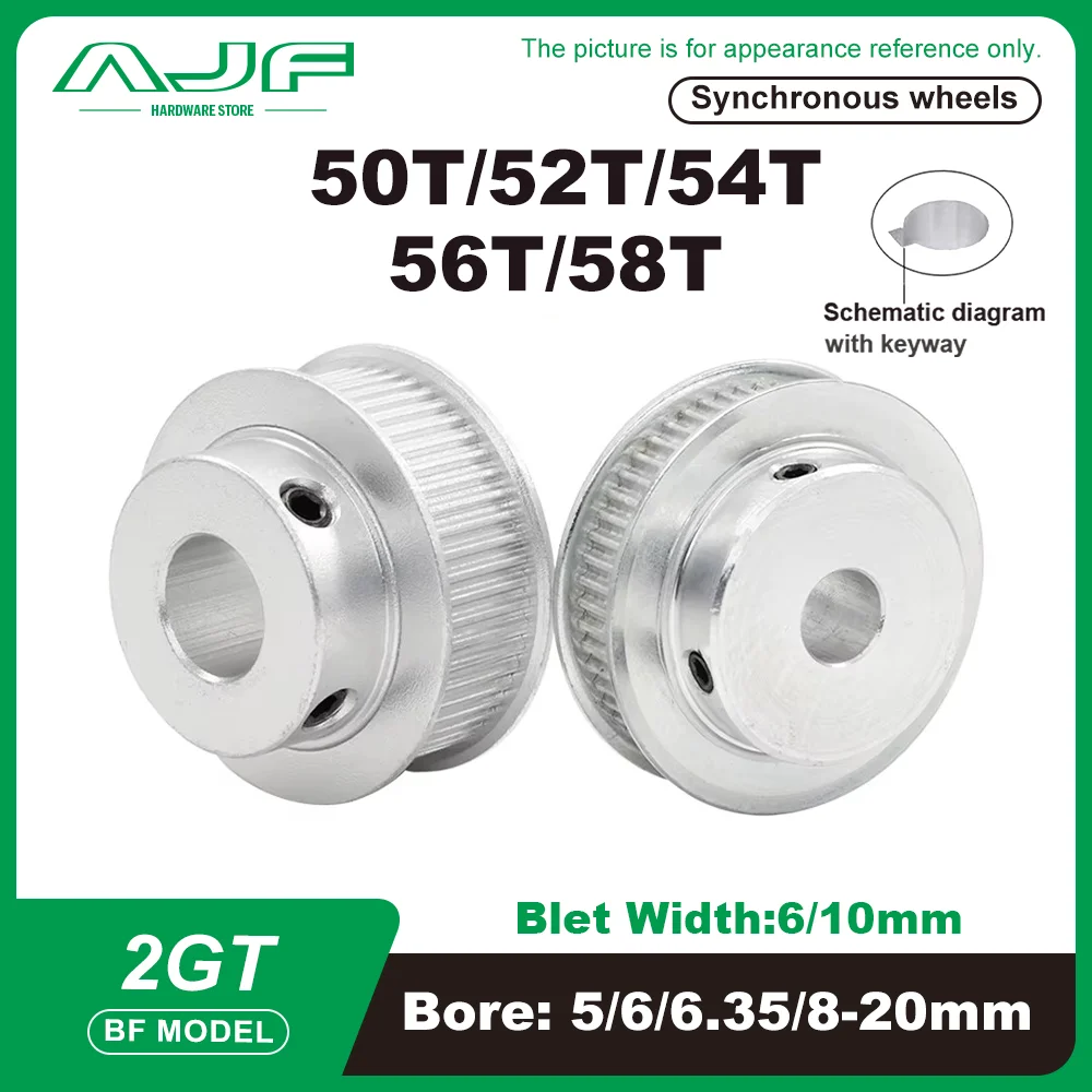 2GT Timing Pulley 50T 52T 54T 56T 58T AF Type Hole: 4-15mm for Width: 6/10mm 3D Printer Part Synchronous Wheels GT2 Pulley